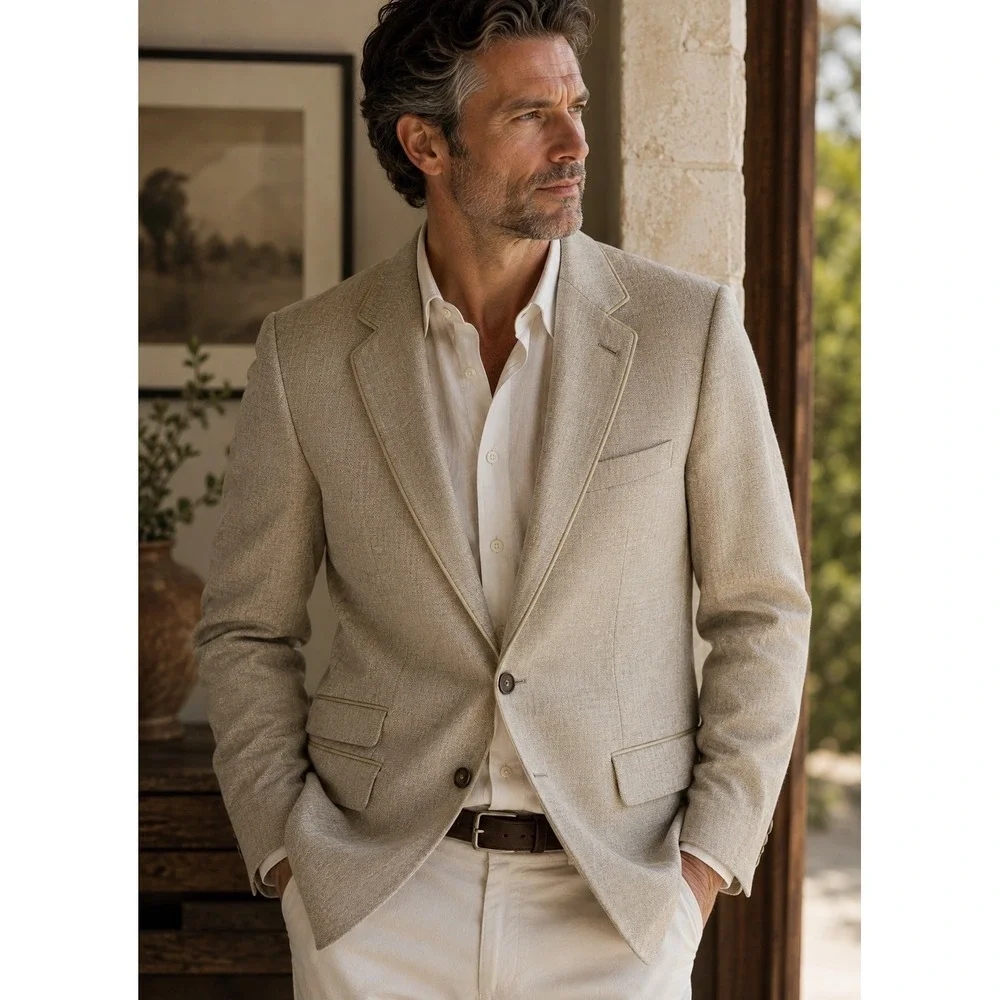 Circle of Gentlemen Harley Silk Wool Slim‎ Blazer 50 EU 40R Natural Portugal